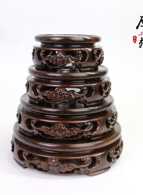 实木圆形底座茶壶盆玉器木制紫砂壶瓶工艺品木雕架