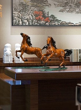 铜金岁月铜马工艺品办公室客厅书房博古架酒柜装饰品业礼品