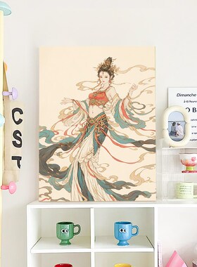 敦煌飞天数字油画di新款填涂色高级感国风手绘丙烯油彩画画