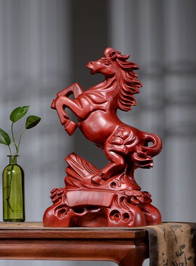 红檀木雕马实木马工艺品饰品雕刻马到成功工艺品家居礼品