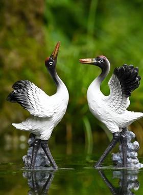 仿真树脂松鹤摆件假山盆景造景装饰小仙鹤客厅桌面微景观白鹤摆设