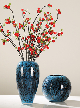 轻奢新中式创意彩色玻璃花瓶摆件客厅玄关装饰样板间美式干花插花