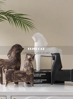 侘寂风陶瓷马摆件客厅书房玄关书柜桌面新中式装饰品乔迁新居礼物