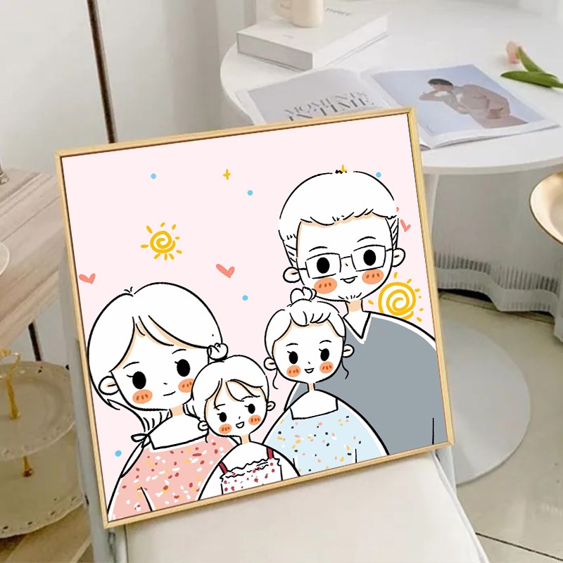 一家三口全家福幸福一家人亲子照数字油画 diy手工手绘丙烯油彩画 - 图3