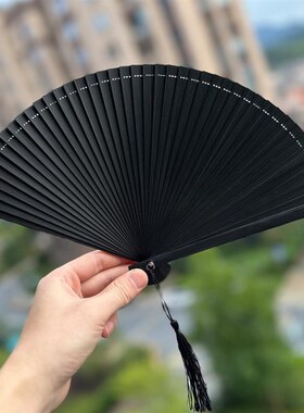 黑色扇子古风折叠j儿童迷你中国风折扇全竹扇夏季汉服古典舞蹈旗