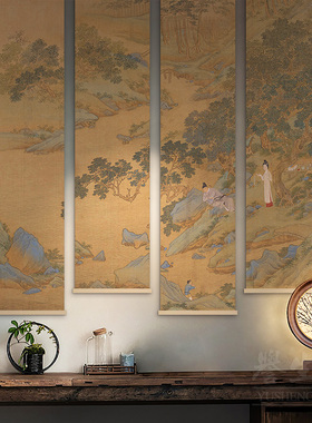 仇英南华秋水新中式挂轴画书房客厅装饰画茶室饭厅明清古画墙壁画
