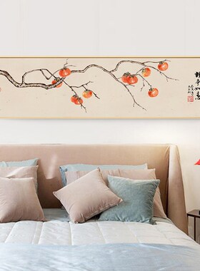新中式挂画工笔花鸟国画横幅长条壁画酒店卧室装饰画中国风禅意画