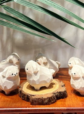 手工木雕小羊可爱桌面摆件雕刻工艺品书房办公区小摆设送人礼品