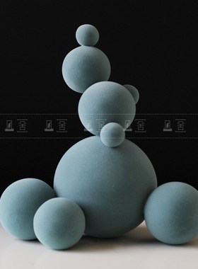 简约现代绒面多色叠加球桌面雕塑摆件创意样板房书房客厅工艺品