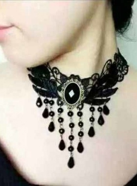 蕾丝项链短款女黑色四叶装饰品衣服挂件配饰圈围脖子领结链挂夏季