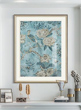 美式现代玄关花鸟装饰画轻奢餐厅客厅进门墙挂画法式简美边柜壁画
