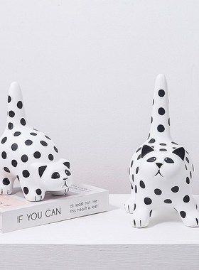 北欧风格波点猫咪陶瓷摆件客厅电视柜儿童书柜样板间玄关卡通装饰