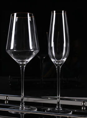 样板房样板间欧式酒柜装饰餐桌酒具细金边红酒杯高脚香槟杯子套装