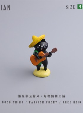 遇见丨声生不息~创意演唱吉他猫桌面小摆件送男生趣味万圣装饰品