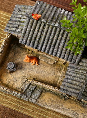 是否还记得小时候一家人在院子的情景!书房装饰老房子摆件 可亮
