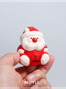 纯手工木雕圣诞老人木制玩偶工位汽车桌面摆件可爱创意圣诞节礼物