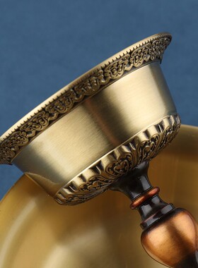 藏式纯铜护杯家居雕花光面供杯礼佛摆件黄铜圣水杯供具装饰桌摆件