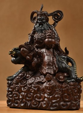 彩绘实木雕刻武财神骑虎赵公明神像摆件家居客厅店铺装饰工艺礼品