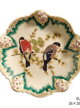 茱莉安法式浪漫家居背景墙面艺术设计精美雀鸟彩绘装饰挂碟挂盘