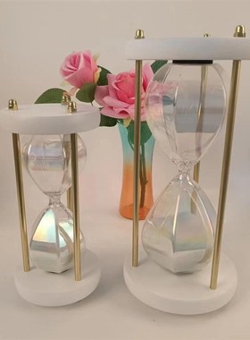新款圆形白色木架炫彩创意沙w漏计时30分钟简约礼品家居装饰摆件
