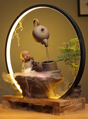 新中式创意悬壶流水摆件客厅装饰招财办公室桌面摆设乔迁开业礼品