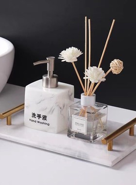 北欧简约风天然大理石金属手柄托盘首饰盘置物收纳盘家居摆件
