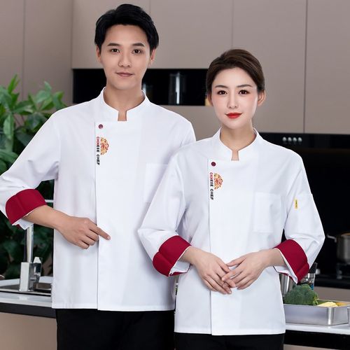 中国风长袖厨师服男女秋冬酒店饭店防水工作服烧烤餐厅后厨房工衣 - 图3