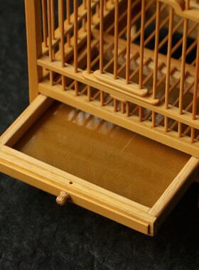 精品纯手工制作天然老玉竹蝈蝈笼竹制方形带抽屉蛐蛐鸣虫笼竹虫具