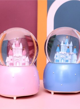 大号水晶球音乐盒八音盒玻璃球自动飘雪女孩梦幻城堡儿童节礼物