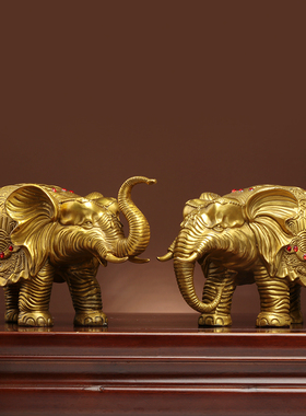 纯铜大象摆件一对铜象招客厅玄关财位吸水象特大号铜大象工艺品