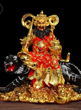 帝圣君神武财神绿袍关公赵公明像金脸骑虎将军佛像供奉关二爷招财