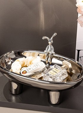 奶油风玄关入户进门口钥匙收纳摆件托盘轻奢桌面首饰装饰品置物架