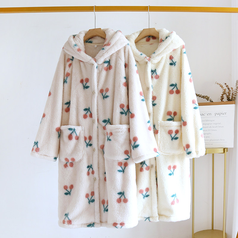 冬季新款法兰绒睡袍女连帽中长款家居服浴袍加厚连体睡衣保暖睡裙,淘宝优惠券,粉丝福利购,淘宝优惠卷