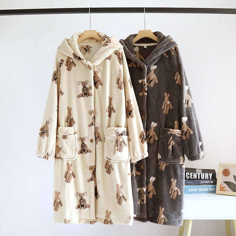 冬季新款法兰绒睡袍女连帽中长款家居服浴袍加厚连体睡衣保暖睡裙,淘宝优惠券,粉丝福利购,淘宝优惠卷