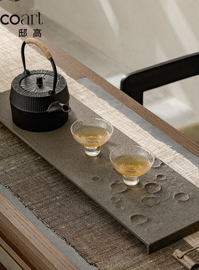 邸高家居新中式茶室样板间软装陈列布置玄武岩干泡台手工茶则摆件