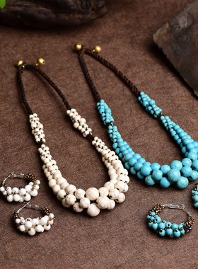 民族风耳环项链套装两件套个性夸张短款百搭演出跳舞网红锁骨链女