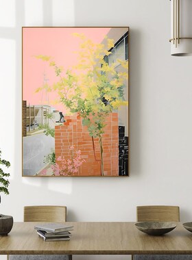 新中式玄关装饰画竖版老家故乡回忆画建筑房屋风景画走廊过道挂画