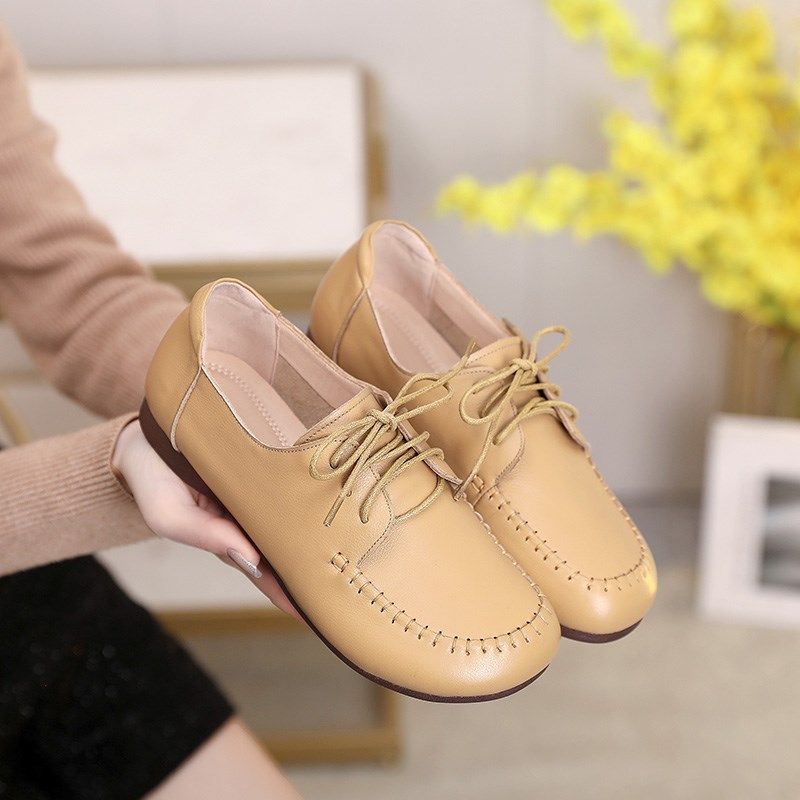 2024春夏新款真皮大码女鞋42平底黑色皮鞋女系鞋带软皮舒适单鞋女,淘宝优惠券,粉丝福利购,淘宝优惠卷