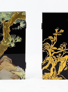 新中式花鸟仙鹤装饰画电视u柜摆件复古玄关柜边柜可折叠屏风小摆