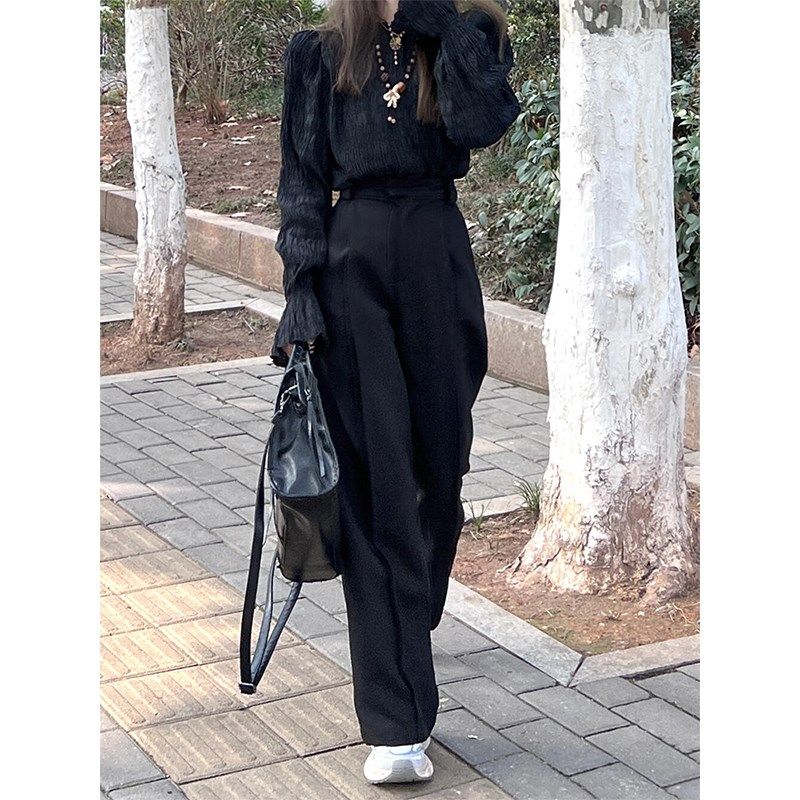 黑色西装裤女裤子2025新款春夏季垂感高腰休闲直筒阔腿裤拖地长裤,淘宝优惠券,粉丝福利购,淘宝优惠卷