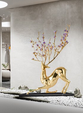 大型落地鹿摆件别墅客厅酒店高D档会所大堂楼梯下轻奢装饰品