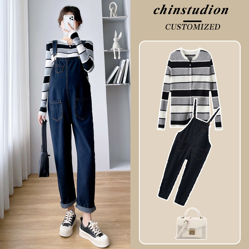 孕妇秋装套装时尚款大码孕妇装春秋款牛仔背带裤子秋季两件套上衣,淘宝优惠券,粉丝福利购,淘宝优惠卷