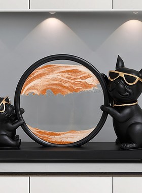 现代简约a招财狗沙漏流沙画摆件乔迁礼物客厅电视柜酒柜玄关装饰