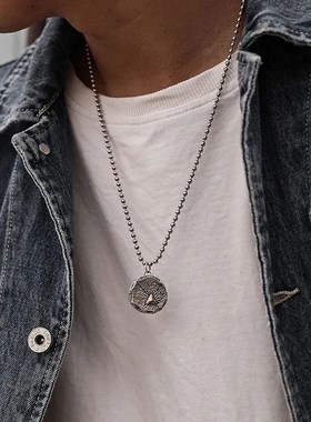 上帝之眼项链男士款纯银潮百搭复古高级感小众圆牌配饰吊坠送礼物