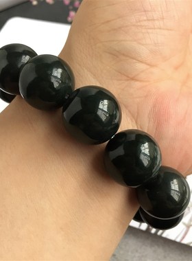 天然新疆和田青玉圆珠手链男女黑墨玉18mm大珠子手串简约串珠