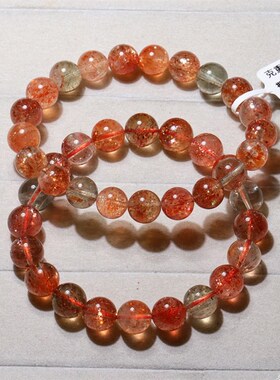 天然坦桑尼亚阿鲁沙共生太阳石手链金草莓晶金太阳水晶手串男女
