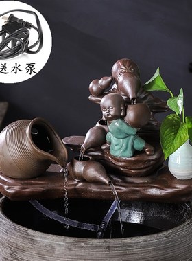 陶瓷自动循环水鱼缸流水增氧鱼盆喷泉瀑布室内家用造景