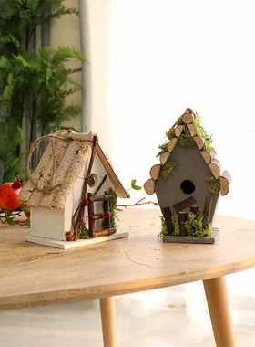 天然森系鸟屋草木藤手工小木鸟房子鸟窝鸟巢杂货园庭院装饰