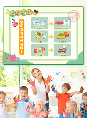 幼儿园垃圾分类题环创标识纸 保护地球绿色出行墙宣传海报
