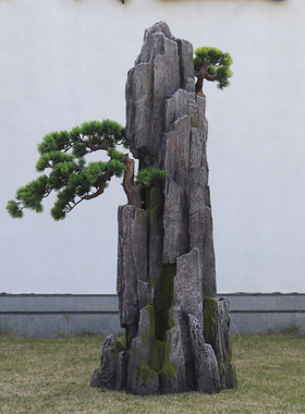 中式庭院假山造景布置别墅会所水池景观装饰仿真玻璃钢虎劈石头